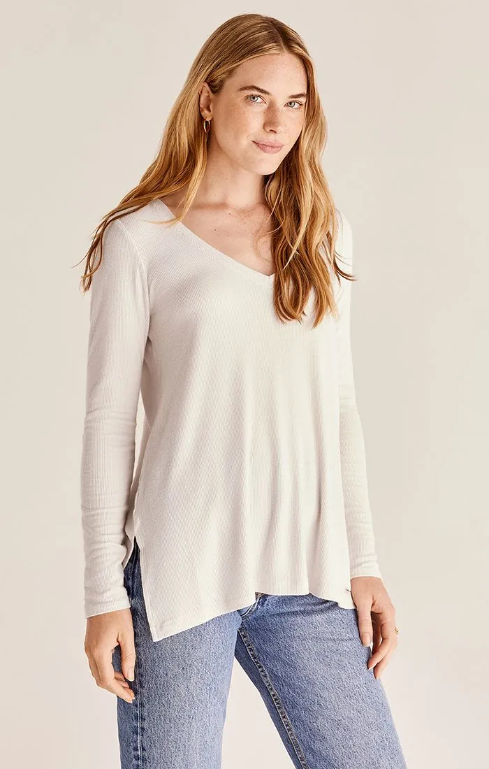 Z Supply Mal Long Sleeve Brushed Knit Rib Tee | Pink Sky, Sand