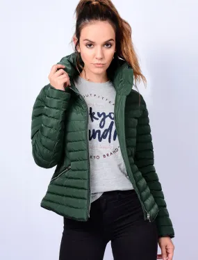 Zelda Funnel Neck Quilted Jacket in Dark Green - Tokyo Laundry